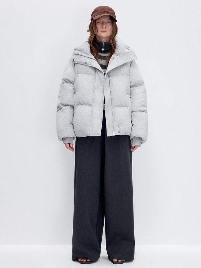 RUN TO THE FUTURE Warm 90 Percent White Duck Down Retro Straight Fit Cotton Gray Down Jackets