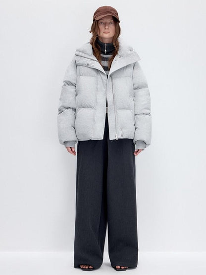 RUN TO THE FUTURE Warm 90 Percent White Duck Down Retro Straight Fit Cotton Gray Down Jackets