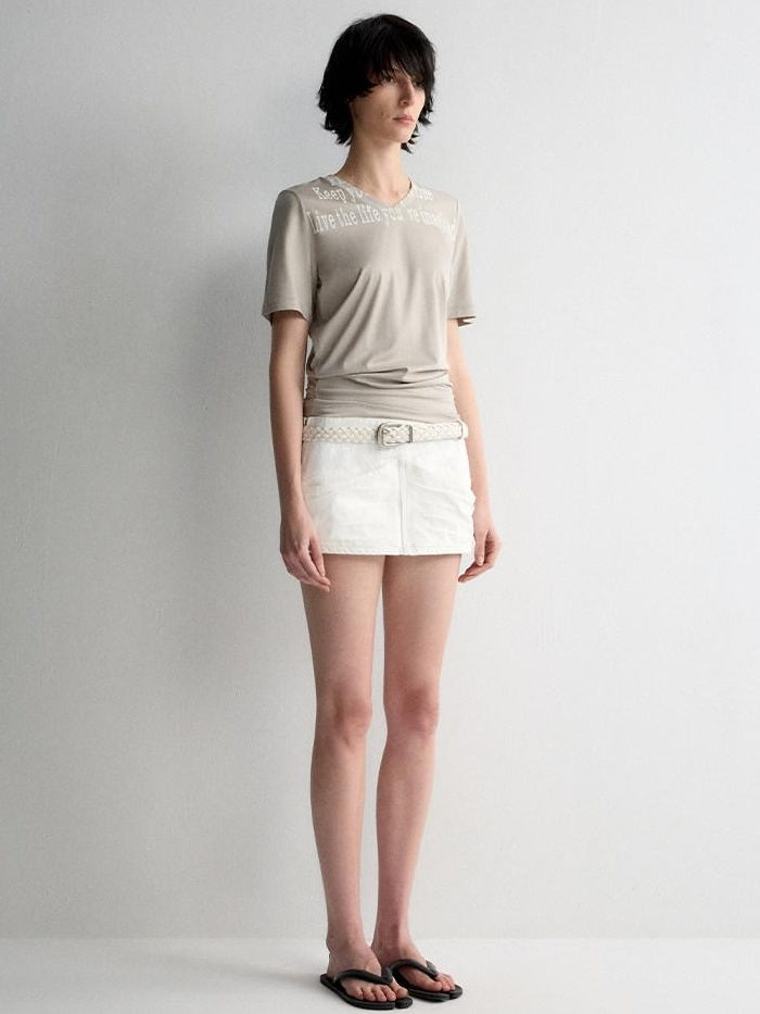 RUN TO THE FUTURE Washed Cotton Denim Pocket Minimalist A Line Low Waist Mini Skirts