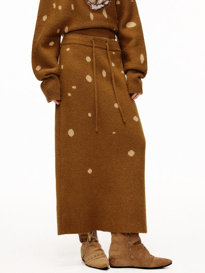 OuttheBlue Cozy Turtleneck Pullover Waist Cinched Casual Animal Print Knit Top &amp; Skirt Sets