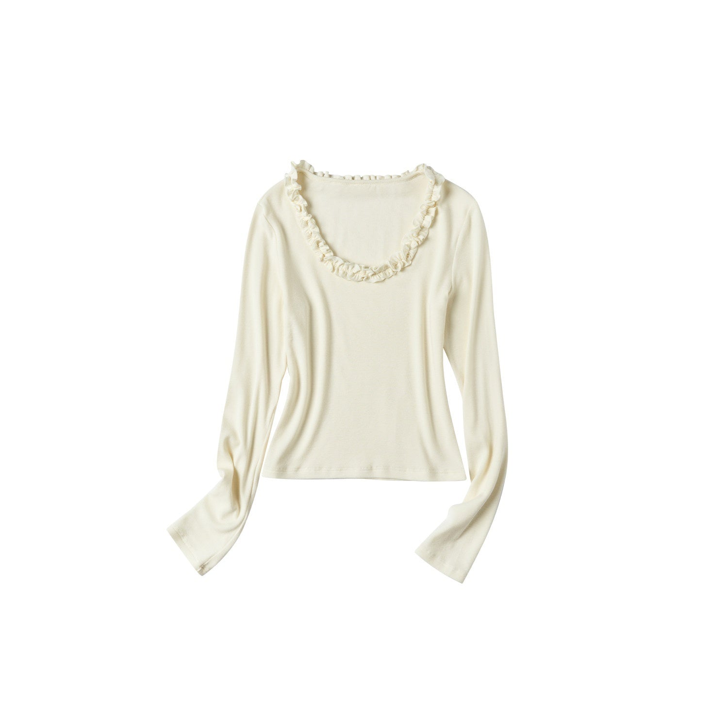 OuttheBlue Viscose Cotton Knit Slim Cropped U Neck Casual Women Travel Long Sleeve T-Shirts