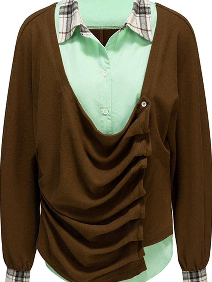 nit alcove Soft Stretch Cotton Blend Casual Relaxed Mandarin Collar Unisex Blouses