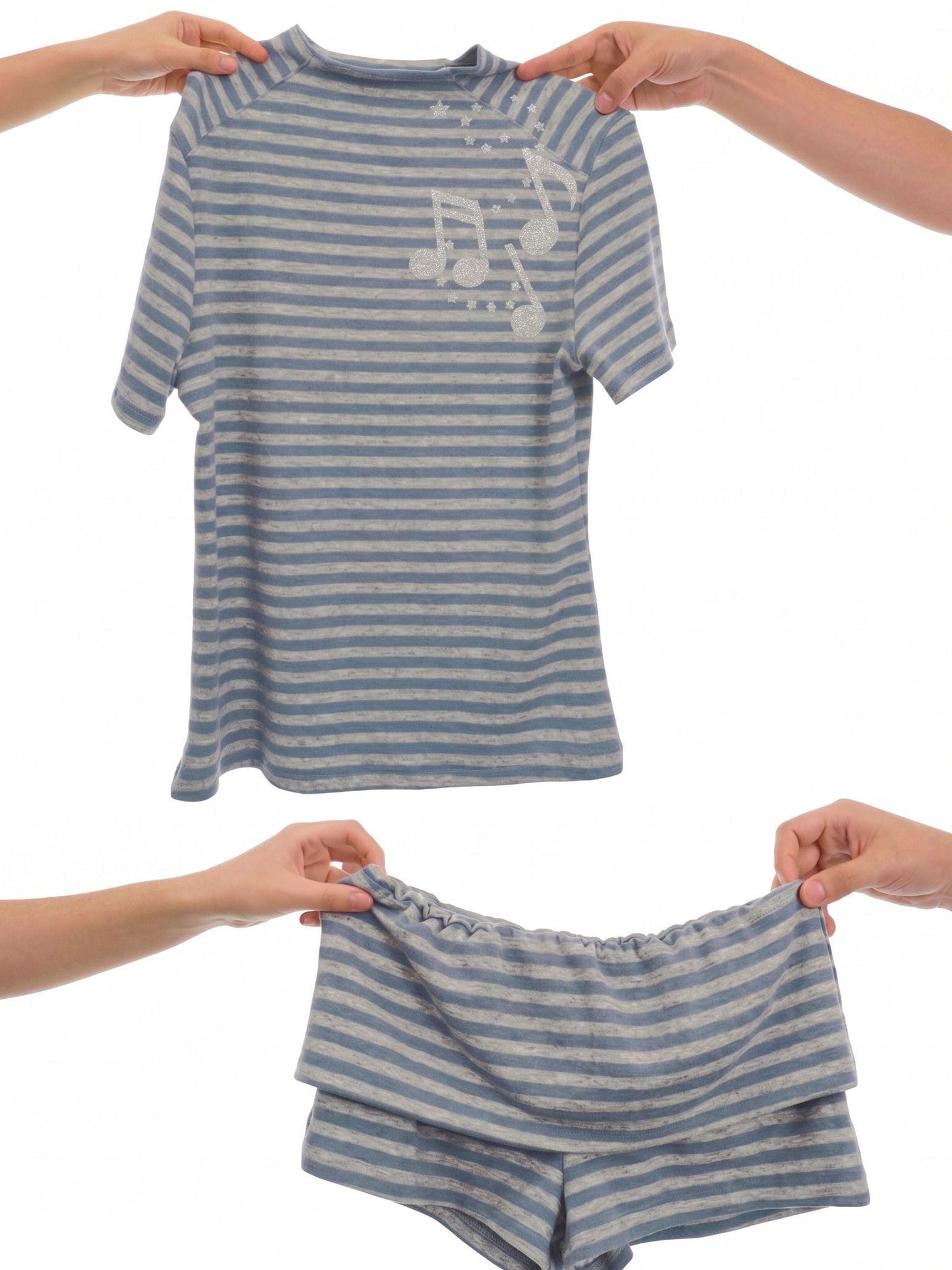 takeabreak Blue Grey Heather Striped Music Note Heat Transfer Women&