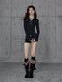 Low pixel Slim Fit Utility Knit Pullover Women Black Turndown Collar Long Sleeve T-Shirts