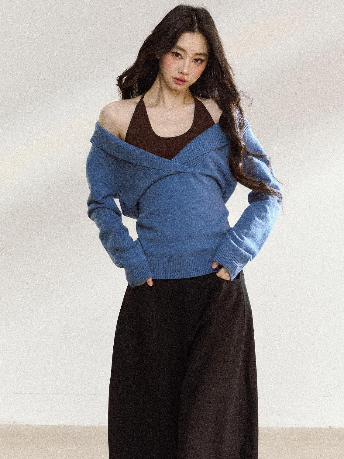 7Shiftin Soft Modal Acrylic Blend Casual V-neck Pullover Long Sleeve Women Knit Sweaters