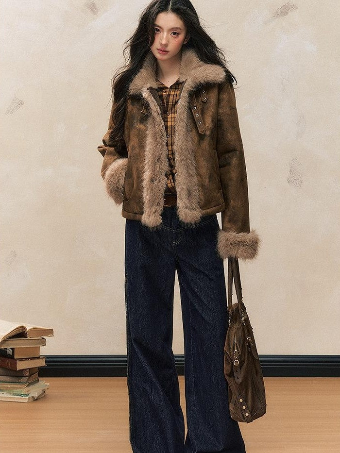 7Shiftin Versatile Warm Slim Fit Lapel Collar Button Front Women Brown Cropped Jackets