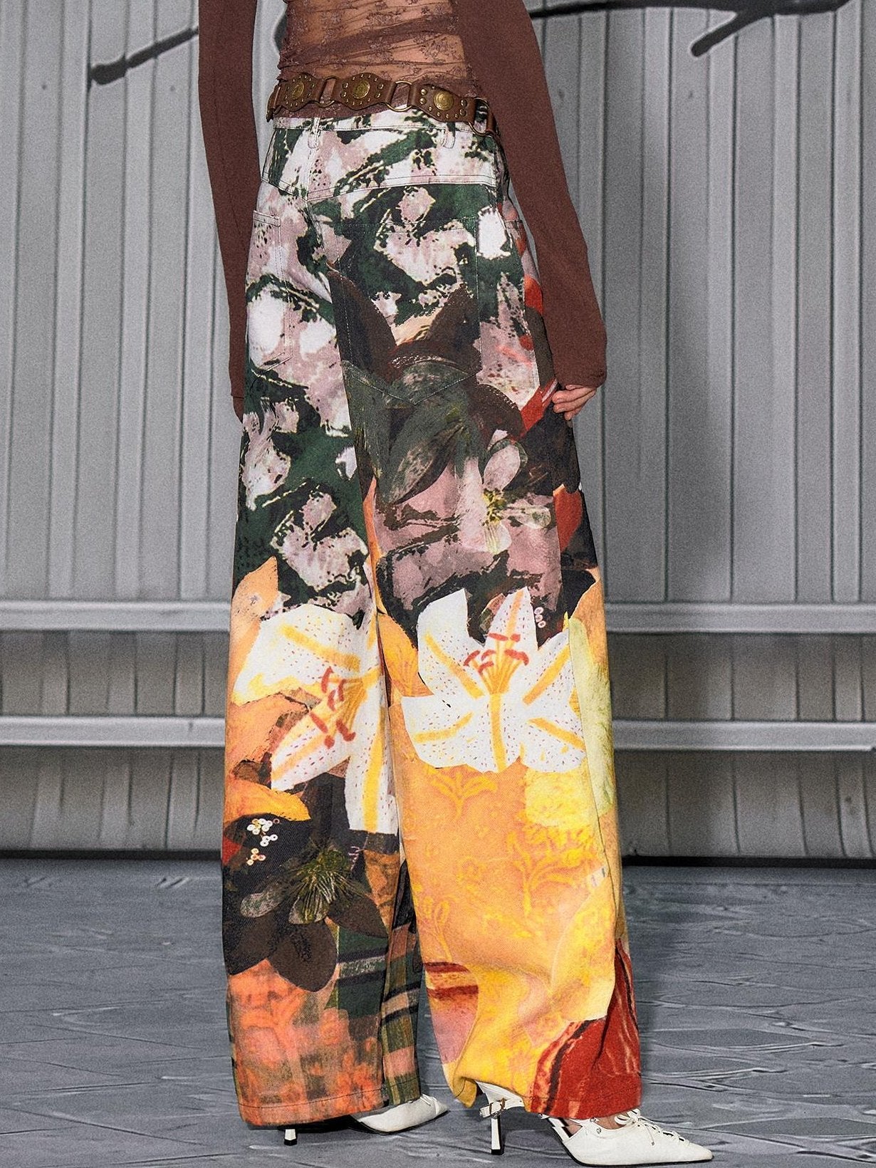 The NeverMore Sexy Mid Low Waist Hot Girl Floral Printed 100 Percent Cotton Wide Leg Pants