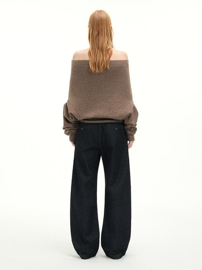 RUN TO THE FUTURE Casual Patchwork Low Waist Loose Women Black Cotton Wide-Leg Jeans