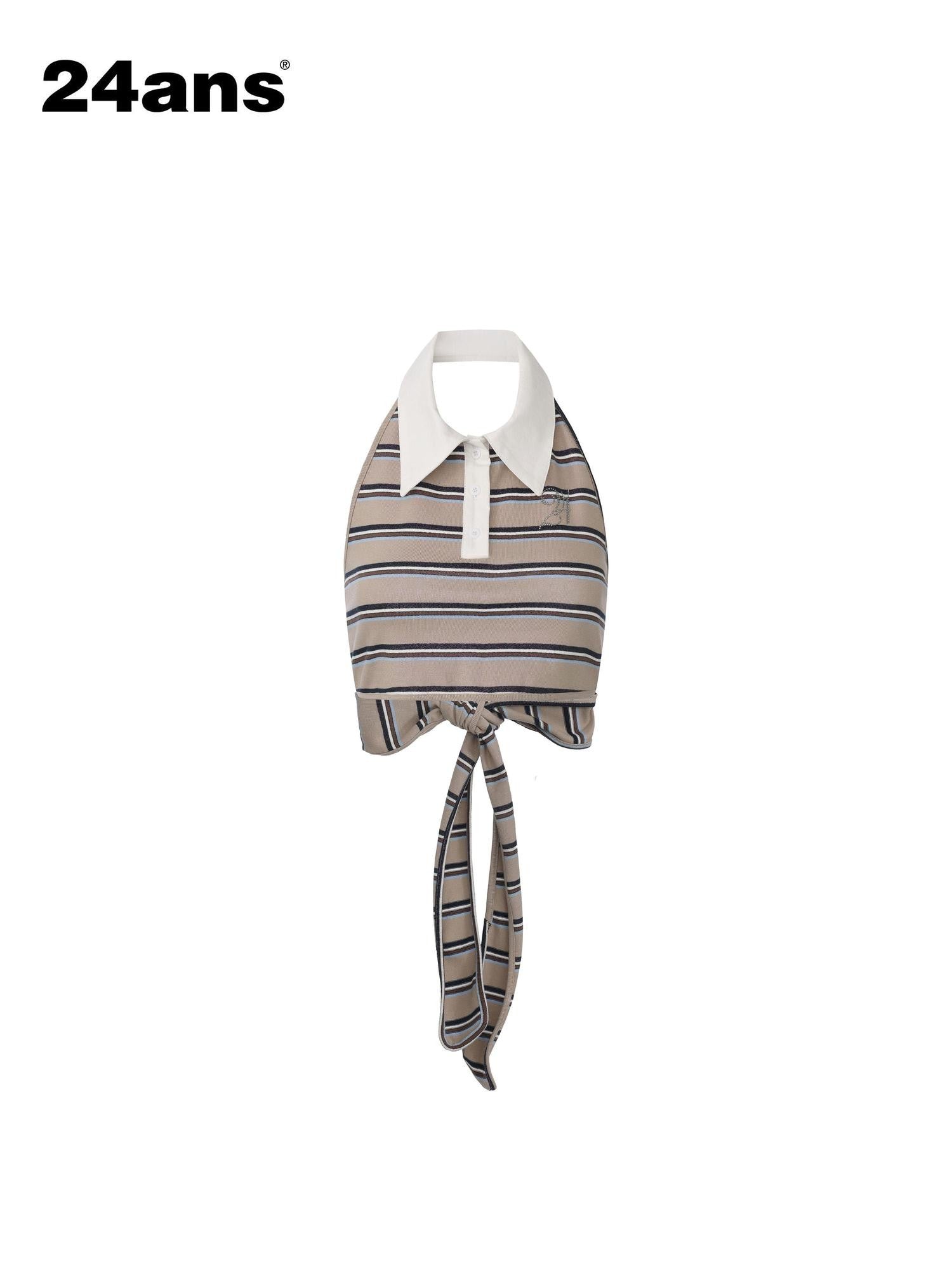 24ans Khaki Striped Rhinestone Back Cutout Women&