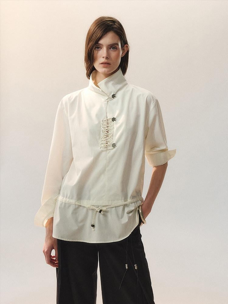 AnnoMundi Bamboo Blend Loose Fit Chinese Buttoned Long Sleeve Women Blouses