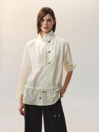 AnnoMundi Bamboo Blend Loose Fit Chinese Buttoned Long Sleeve Women Blouses