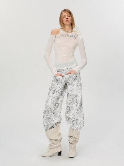 The NeverMore Rhinestone Vintage Slim Women Lyocell Blend Letter Print Long Sleeve Crop Tops