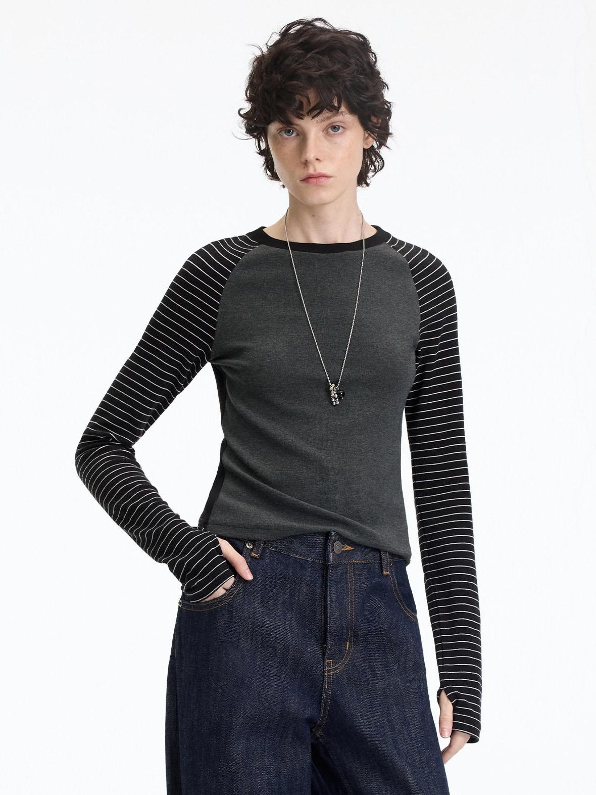 RUN TO THE FUTURE Slim Fit Casual Raglan Sleeve Striped Crew Neck Women Long Sleeve T-Shirts