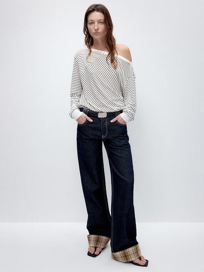 RUN TO THE FUTURE Washed Low Waist Wide Leg Loose Fit Casual Denim Indigo Straight Jeans