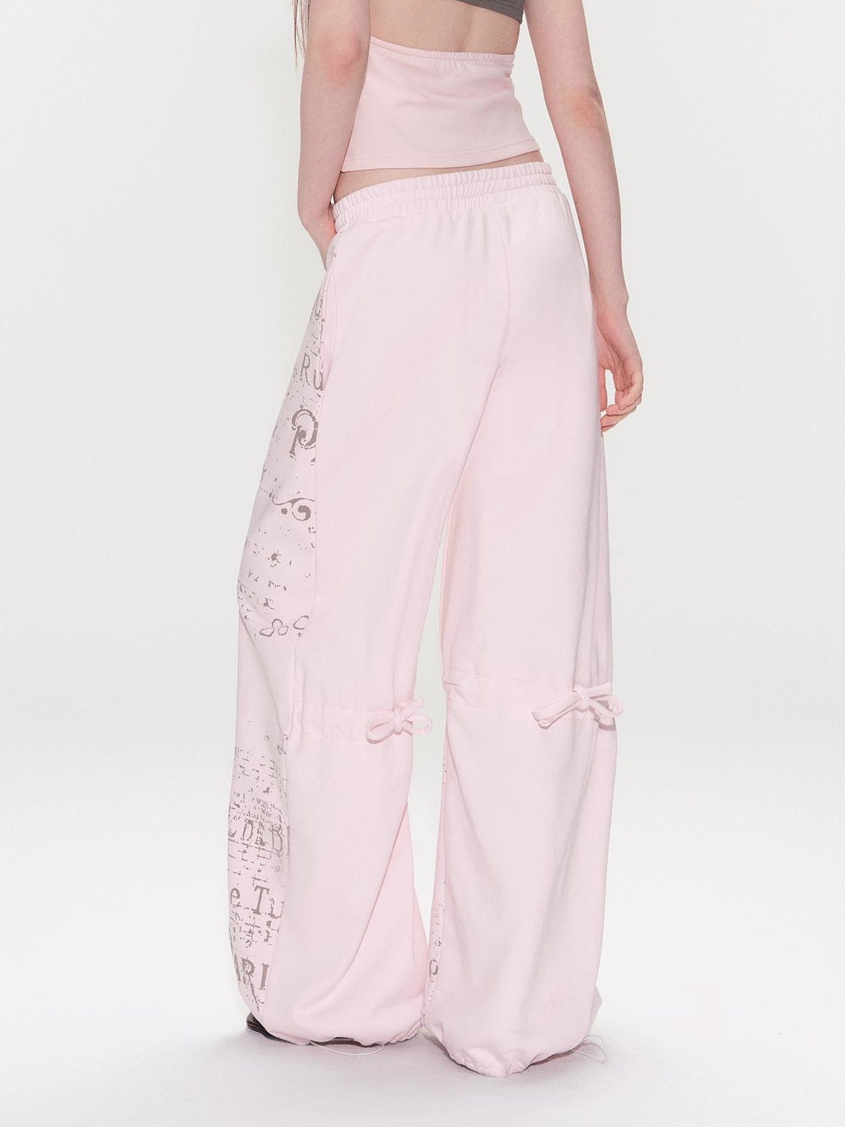 The NeverMore Soft Cotton Letter Print Natural Waist American Style Women Wide Leg Pants