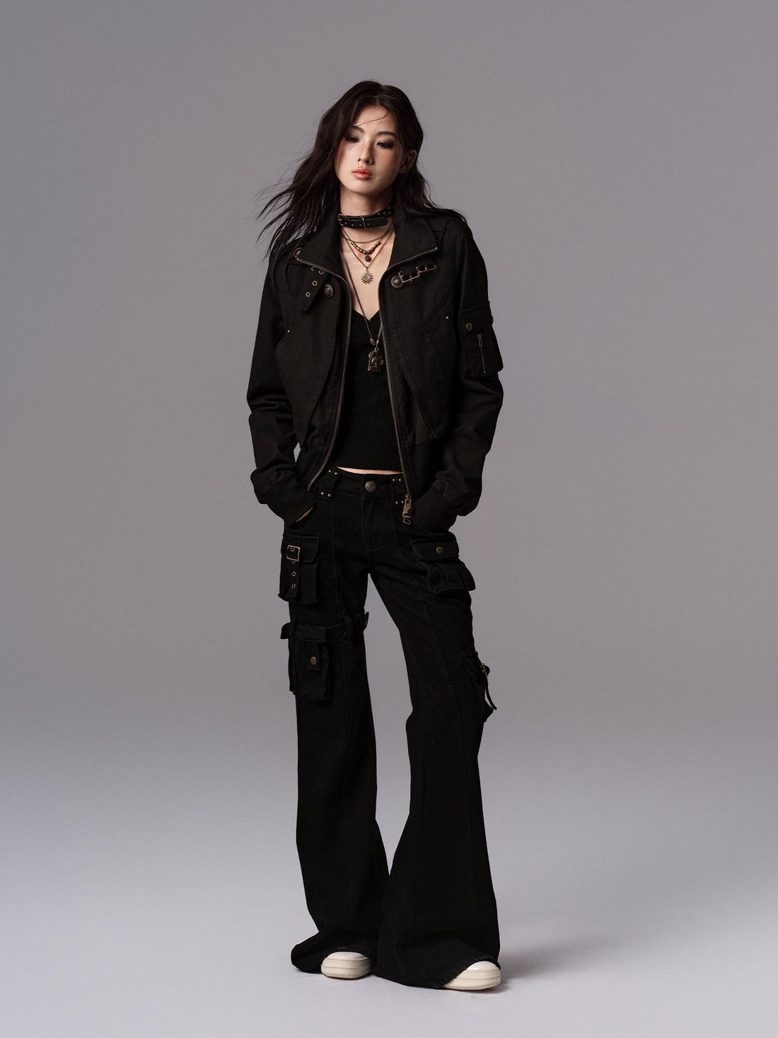 Low pixel Windproof Vintage Slim Metal Detail Women Cotton Lyocell Button Cropped Jackets
