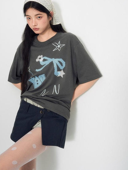 NAPSNAPS Rhinestone Print Loose Women&