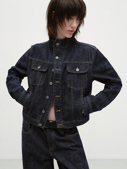 RUN TO THE FUTURE Indigo Two Piece Denim Set Button Jacket Casual Neutral Female Wide-Leg Jeans