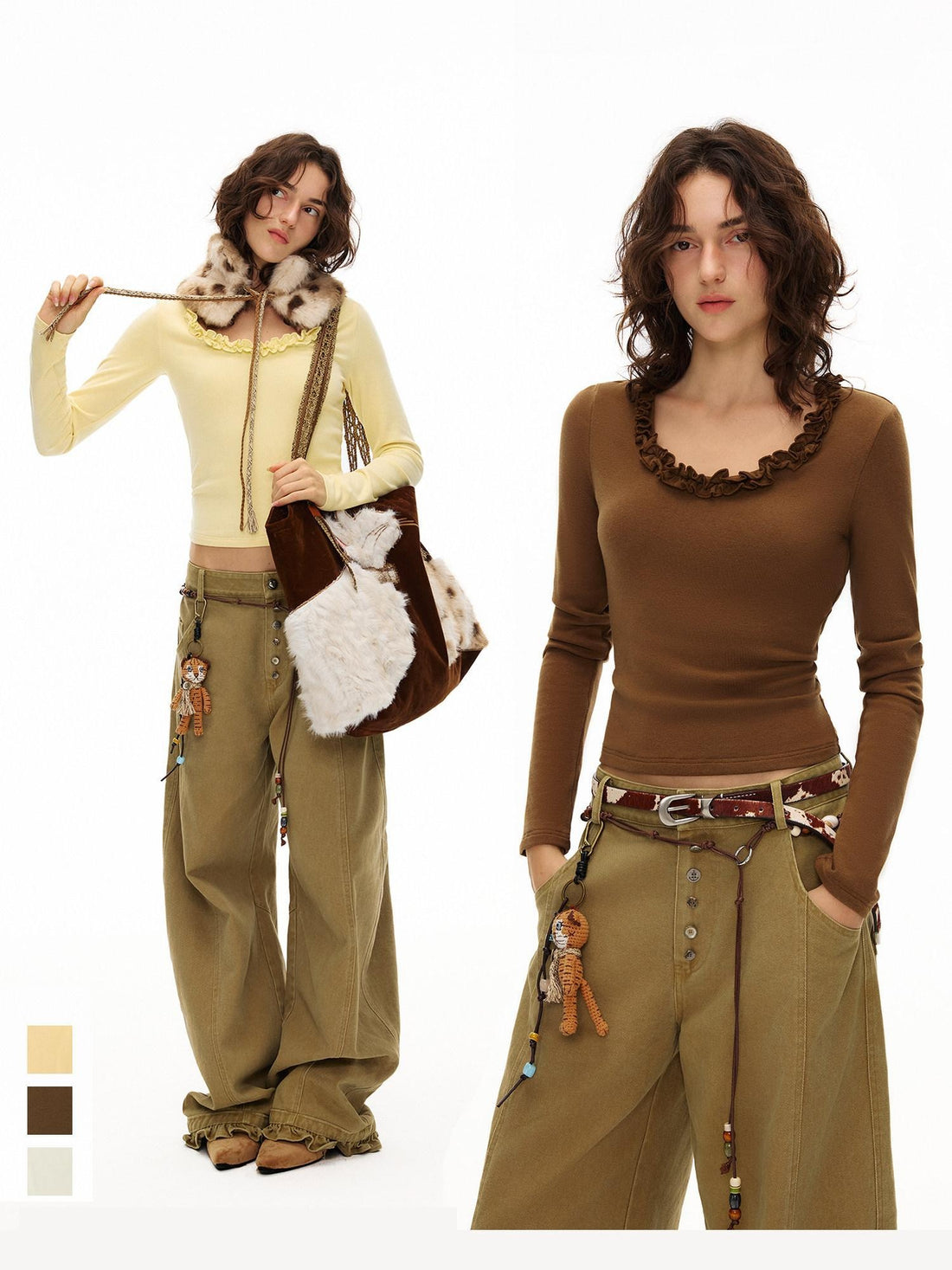 OuttheBlue Viscose Cotton Knit Slim Cropped U Neck Casual Women Travel Long Sleeve T-Shirts