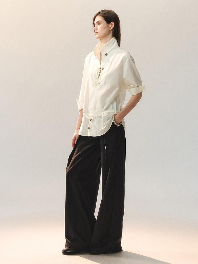 AnnoMundi Bamboo Blend Loose Fit Chinese Buttoned Long Sleeve Women Blouses