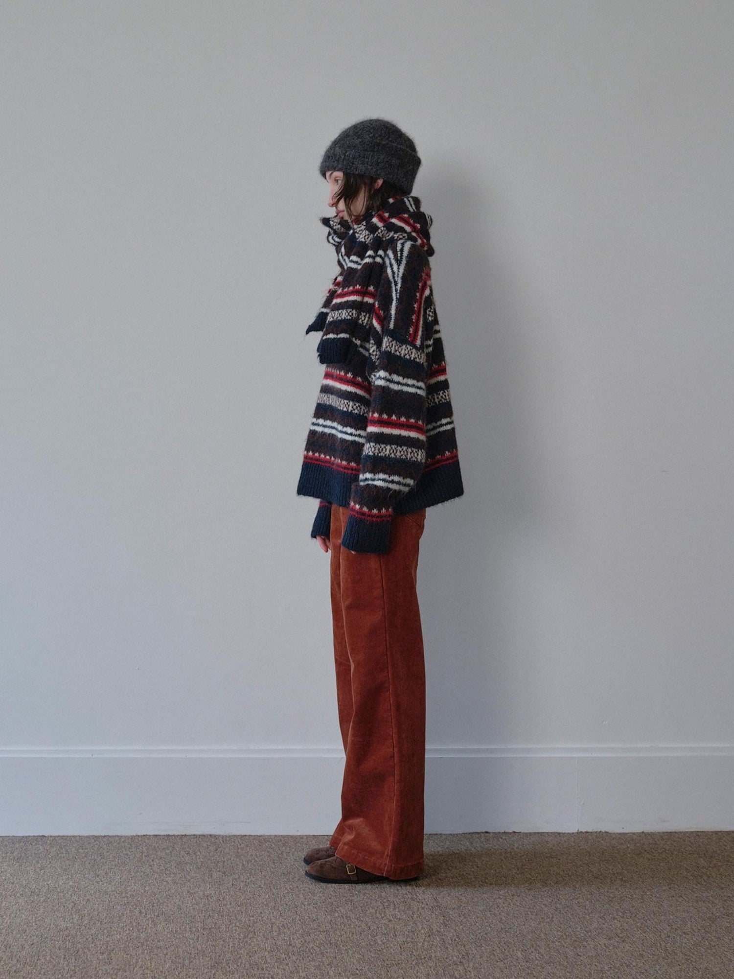 DKZ OFFICIAL Retro Striped Jacquard Two Piece Scarf Pullover Women&