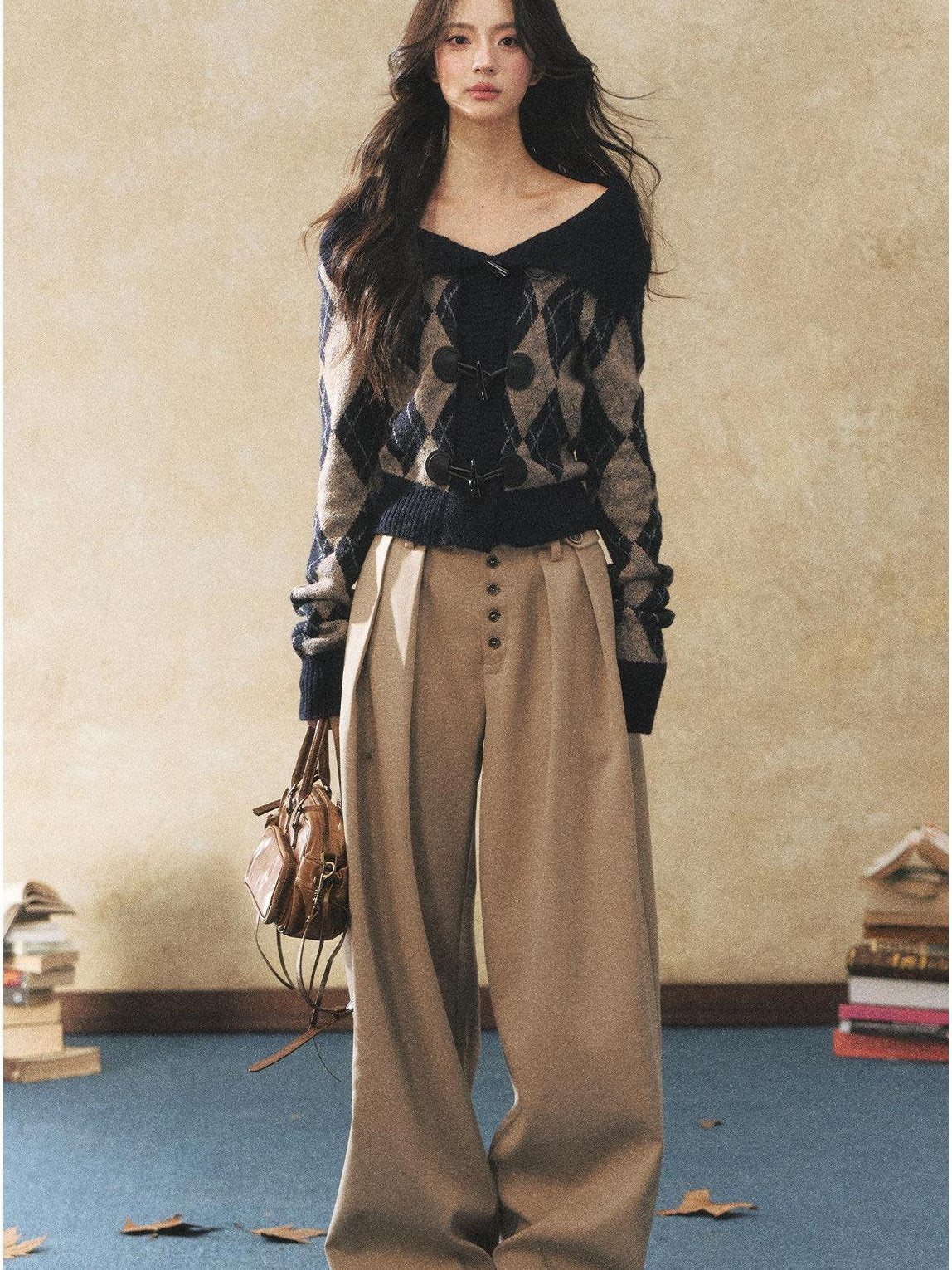7Shiftin Comfortable Natural Waist Button Front Casual Khaki Women Wide Leg Pants