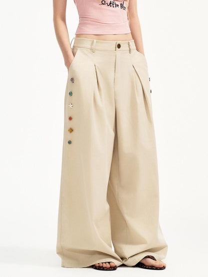 OuttheBlue Cotton Lyocell Minimal Natural Waist Zipper Light Grey Khaki Wide Leg Pants