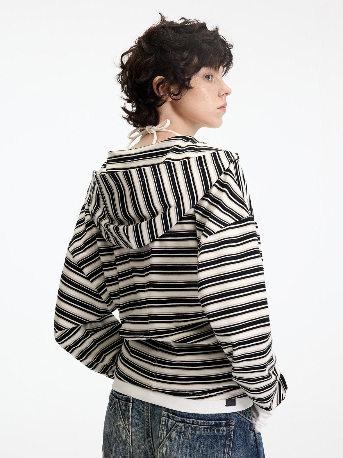 RUN TO THE FUTURE Soft Stretch Cotton Hooded Zip Striped Casual Women Knit Cardigans