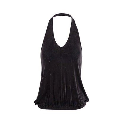 RUN_TO_THE_FUTURE_Shimmer_Sequin_Halter_Cropped_Unlined_Solid_Stretch_Polyester_Women_Camisoles_MISSTT