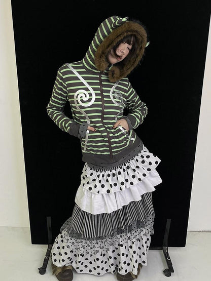 Ttsunami Silver Swirl Striped Fur Collar Zipper Slim Women&