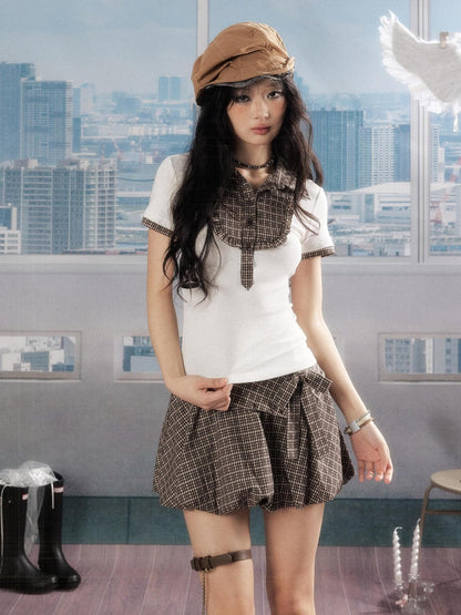 ALL iN plan Modal Waist Slimming Casual Collared A Sleeve Plaid Women Blouse