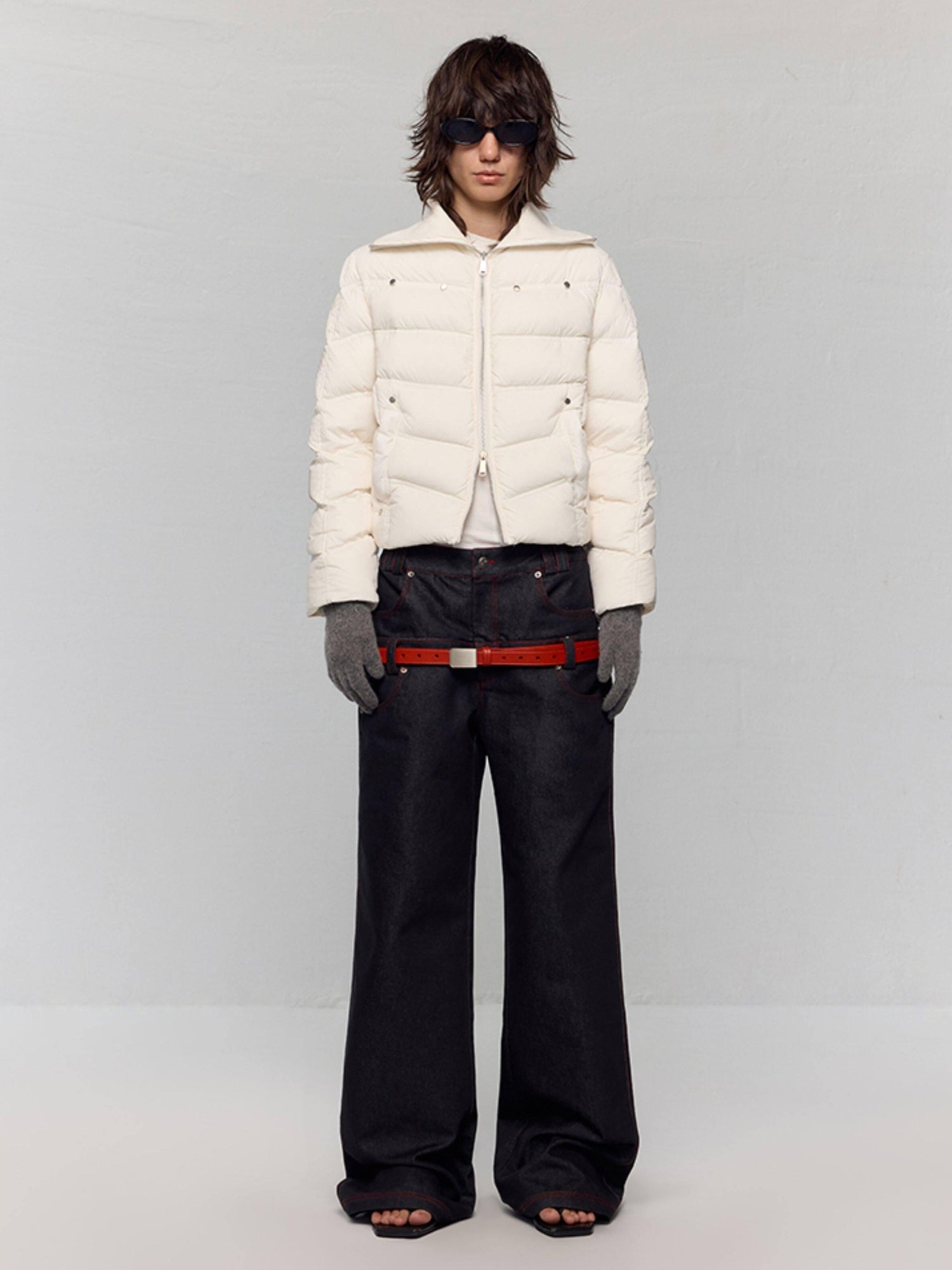 RUN TO THE FUTURE 90% White Duck Down Warm Short Straight Retro Cream Nylon Zipper Down Jackets