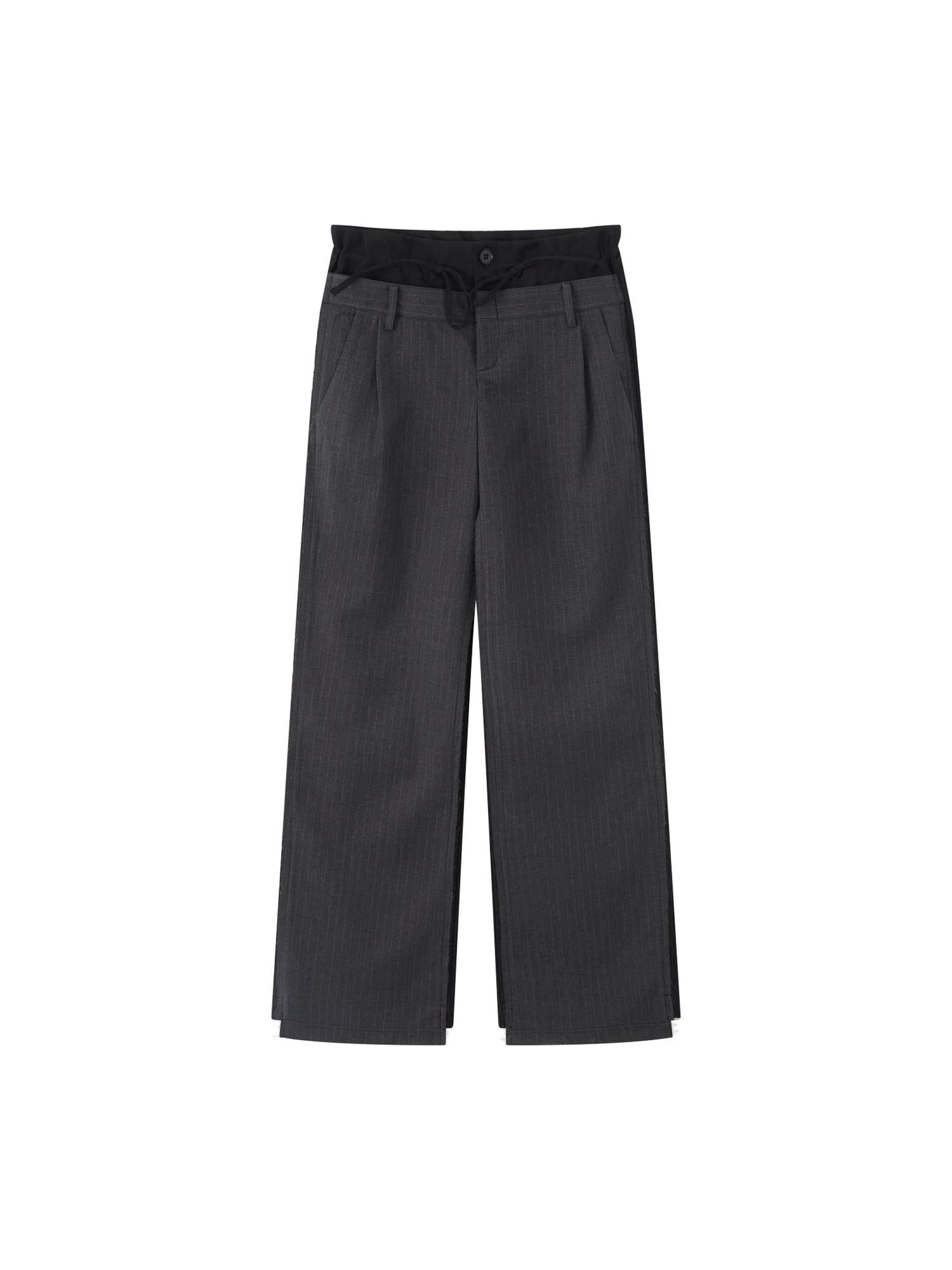RUN TO THE FUTURE Double Waist Low Rise Pocketed Zipper Fly Women Black Gray Straight Pants