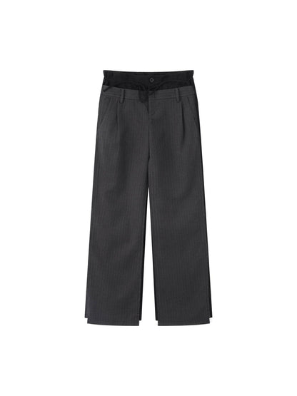 RUN TO THE FUTURE Double Waist Low Rise Pocketed Zipper Fly Women Black Gray Straight Pants