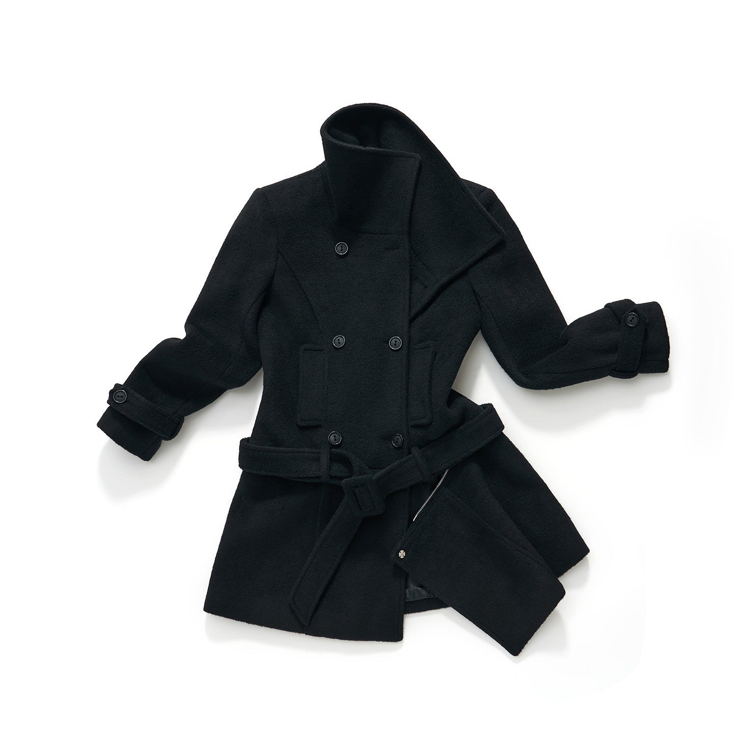 7Shiftin_Detachable_Wool_Casual_Cinched_Waist_Double_Breasted_Women_Black_Short_Coat_MISSTT