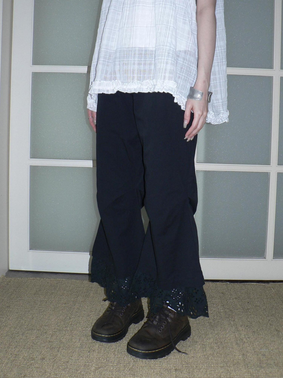 ang project Vintage Japanese Patchwork Cutout Lace Pleated Women&