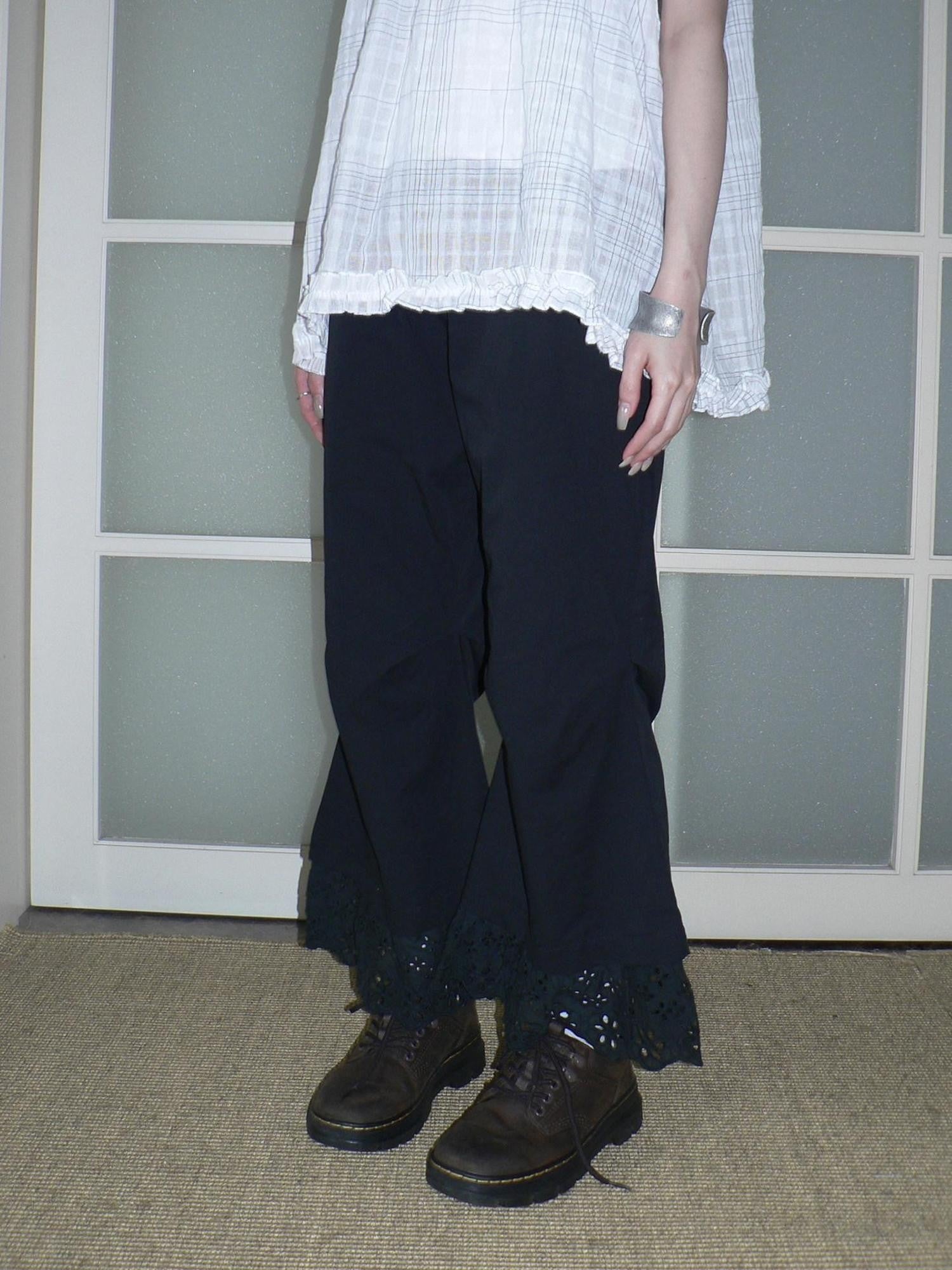 ang project Vintage Japanese Patchwork Cutout Lace Pleated Women&