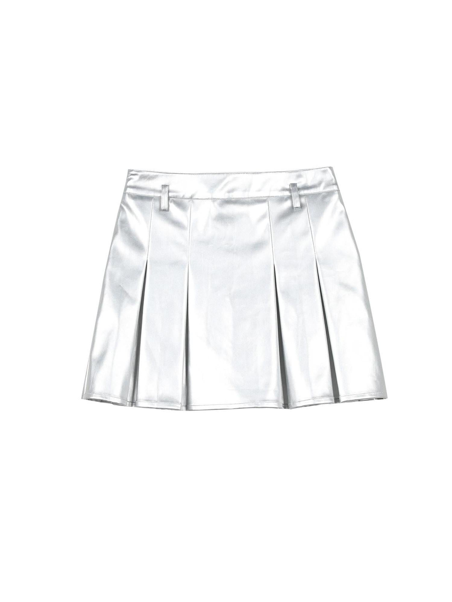 7Shiftin High Waist Pleated A Line Slim Fit Office Women Silver Mini Skirts