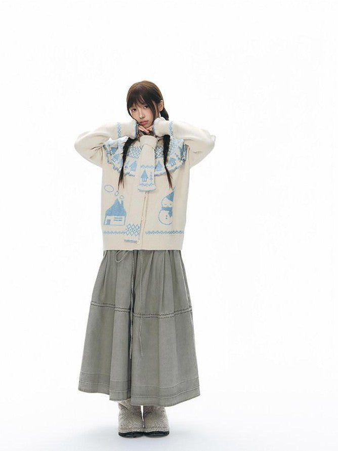 NAPSNAPS Washed Denim Tie Elastic Waist Flared Women&