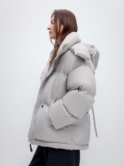RUN TO THE FUTURE 90 White Duck Down Loose Fit Detachable Hood Midlength Pocket Down Jackets