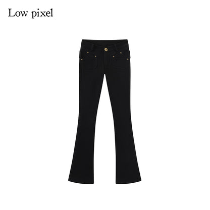 Low pixel Washed Black Low Rise Microstretch Street Tight Women Cotton Zip Straight Pants