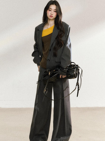 7Shiftin Light Polyester Relaxed Fit Midlength Longsleeve Women Office Dark Gray Blazers