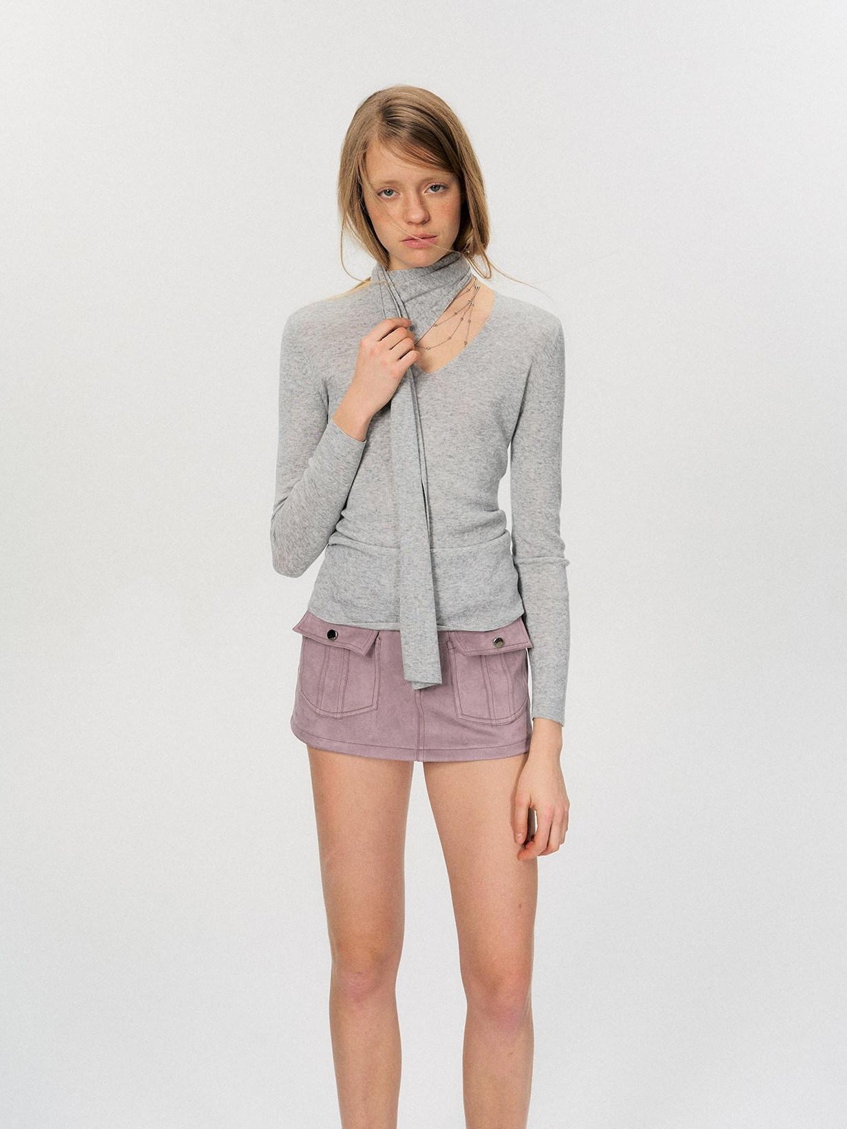The NeverMore Soft Wool Blend Slim Knit Pullover Womens Casual Grey Pink Long Sleeve T-Shirts
