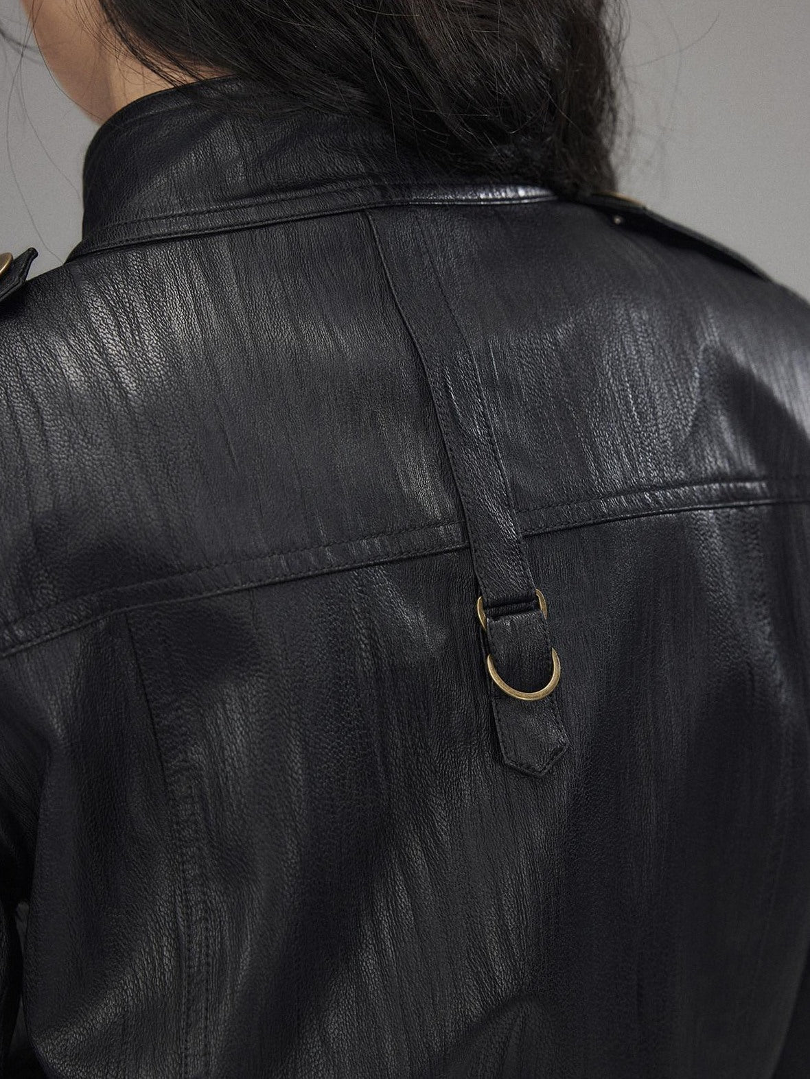 Low pixel Insulated Waist Cinch Workwear Multipocket Lapel Zip Black Women Leather Jackets