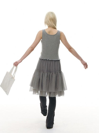 NAPSNAPS Tulle Spliced Knit Vest Women&