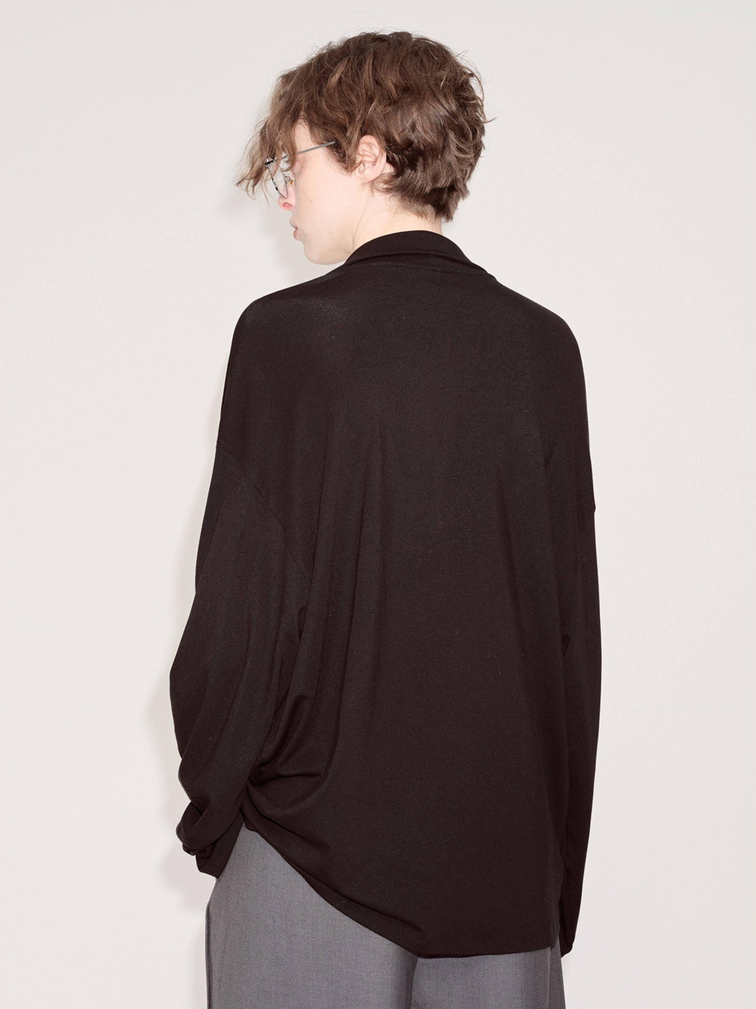 RUN TO THE FUTURE Lyocell Wool Blend Commuter Loose Fit Henley Classic Black Long Sleeve T-Shirts