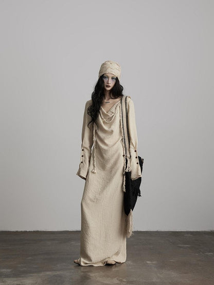 INDULGE Soft Cotton Blend Asymmetrical H Line Draped Neck Women Casual Maxi Dresses