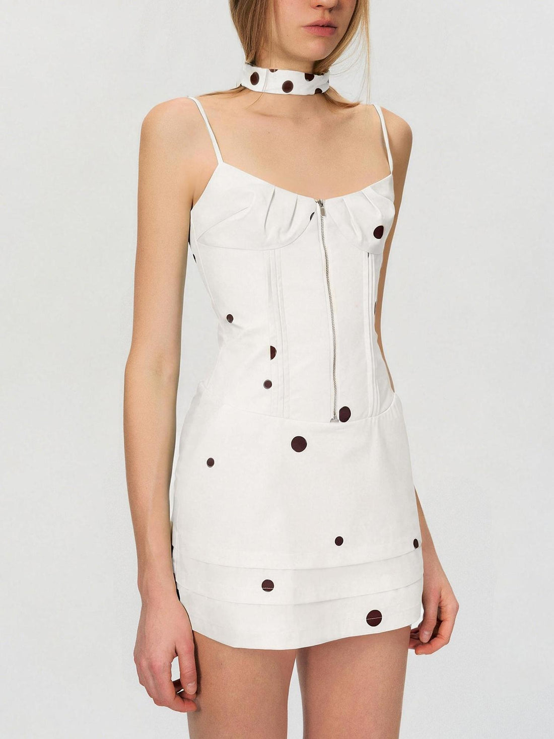 The NeverMore Colorblock Sleeveless Cinched Waist Slim A Line Cotton City Mini Dresses