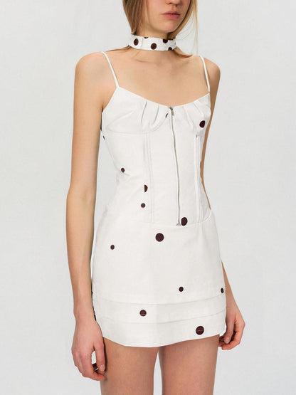 The NeverMore Colorblock Sleeveless Cinched Waist Slim A Line Cotton City Mini Dresses