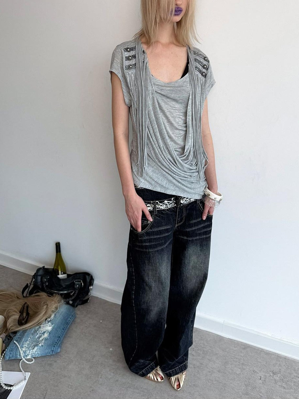DoublePunch Sequin Embroidered Double Waistband Curved Cut Women&